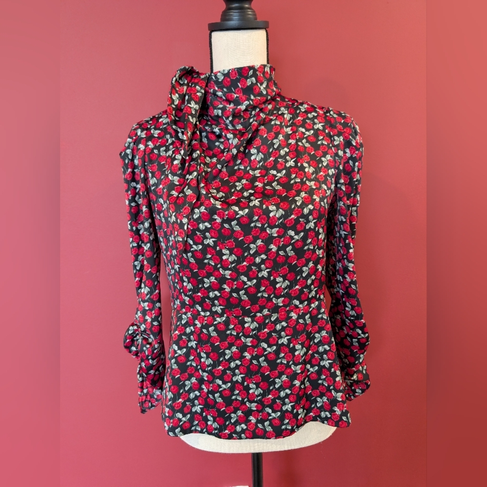 Zara Red and Black Floral Blouse
